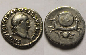 Rare pièce d'argent antique romaine antique argent denier Vespasien 80 après JC capricornes
