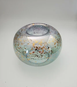 Made in Italy Illusions- glass tea light candle holder, blue with gold flake - Picture 1 of 5