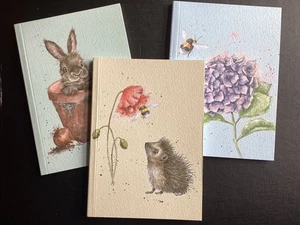 WRENDALE Set of 3 notebooks Bunny Pot Bee and Hydrangea Hedgehog and Bee - Picture 1 of 1