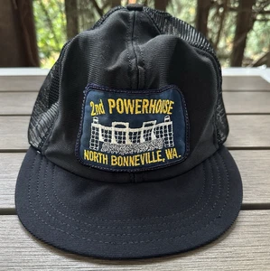 1980s 2nd Powerhouse North Bonneville Washington Black Hat Cap Snapback Dam Lock - Picture 1 of 10