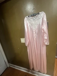 Chemise de nuit vintage Natori rose satin dentelle nacrée. Taille Large - Photo 1/6