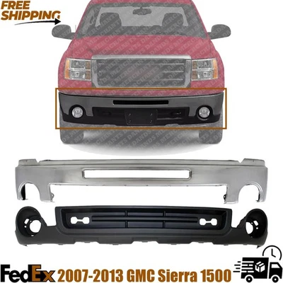 前保险杠镀铬 + 下帷幔纹理适用于 2007 - 2013 年 GMC Sierra 1500 — 第 1/4 张图片