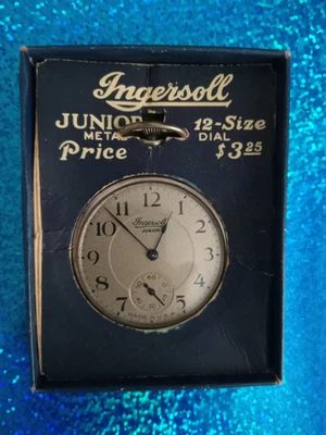 Vintage Ingersoll Junior 12 Size Wind Up Pocket Watch with original Box ...works - Image 1 of 4
