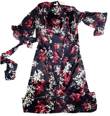 Винтажный Oscar De La Renta Розовый Ярлык Tobe Атласный Цветочный AOP Струящийся Макси Кафтан XS/S - Изображение 1 из 4