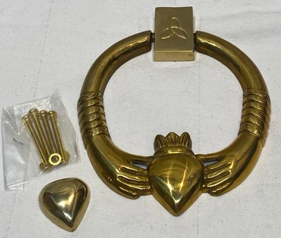 Vintage Solid Brass Irish Claddagh Door Knocker Heart Hands Crown New - Image 1 of 4