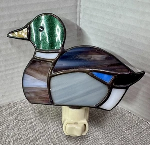 Vintage Buntglas Stil Nachtlicht Stockente Schlacke Stecker mit Schalter - Bild 1 von 4