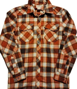 LL BEAN 298102 Snap Front Wool Blend Plaid Flannel Shirt Size S Elbow Patch - Bild 1 von 7