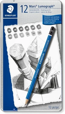STAEDTLER Pencil 6B 5B 4B 3B 2B B HB F H 2H 3H 4H Mars Lumograph Writing Dr - Image 1 of 3