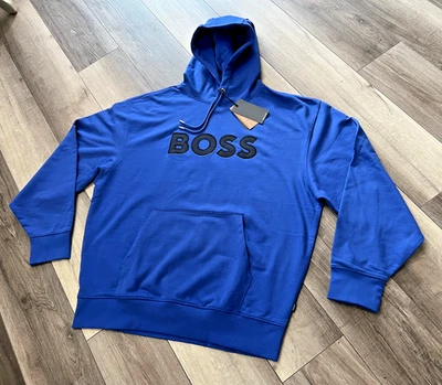 NUEVO CON ETIQUETAS Hugo Boss Sudadera con Capucha Azul Real Bordada Grande Logo Para Hombre 2XL  Foto 1 de 4