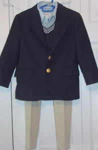 Boys  5 Imys navy blue, 2 button sport coat; long sleeve shirt vest; kahki pants - Picture 1 of 12