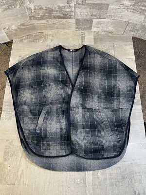 Poncho polar a cuadros The North Face azul ombre media luna talla S suéter bolsillos Foto 1 de 4