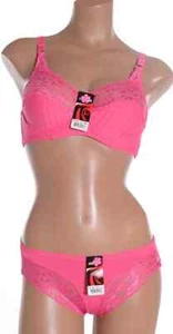 Ensemble soutien gorge 90D et culotte rose fonçé, décolleté dentelle - Picture 1 of 4