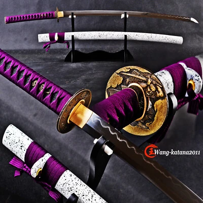 Espada afiada samurai japonesa feita à mão argila temperada aço T10 Katana Hamon real - Imagem 1 de 4
