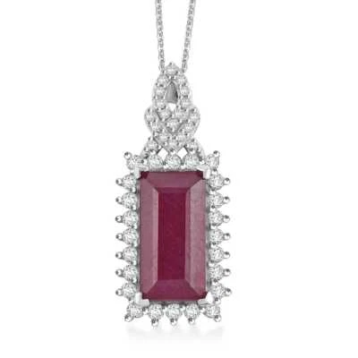 7.70ctw Niassa Ruby (FF) & Zircon Scarlet Flame Pendant Chain 20" Rhodium Plated - Image 1 of 4