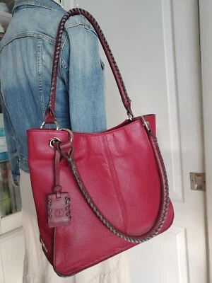 Bolso grande de cuero de vino tinto Tignanello punto de látigo triple compartimento dividido  Foto 1 de 4