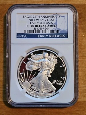 Dólar Silver Eagle 2011-W 25 aniversario NGC PF70 UC lanzamientos tempranos Foto 1 de 2