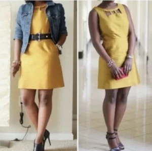 Anthropologie Maeve Silk/Wool Golden Fit & Flare Dress Women's Size 12 - Picture 1 of 12