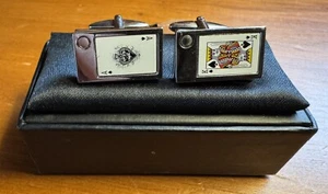 Neu Frangi Krawattenhalter Silber Spielkarten Manschettenknöpfe Set Asse & Könige Geschenkbox - Bild 1 von 6