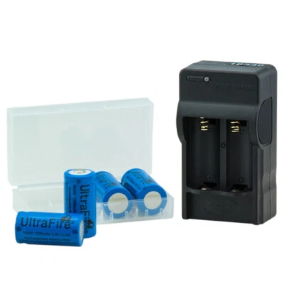 UltraFire 3in1 16340 Digital Ladegerät+4xUF 1200mAh (CR123A) 3,6V Akku BRC 16340 - Bild 1 von 2