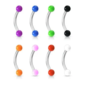 Curved Eyebrow Bar Barbell Piercing Sold Colour Acrylic Balls Surgical Steel - Picture 1 of 9