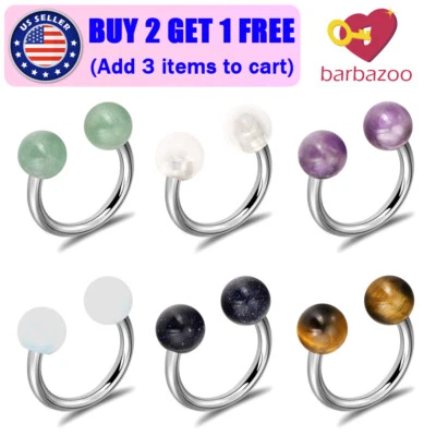 6PCS Surgical Steel Nose Hoop Mix Stone Ball Septum Lip Ear Horseshoes Ring 14G - Image 1 of 4
