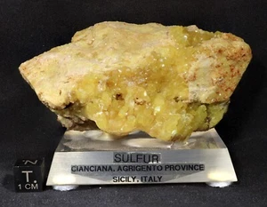 Sulfur Crystals on Aragonite Matrix from Agrigento, Sicily, Italy - Picture 1 of 9