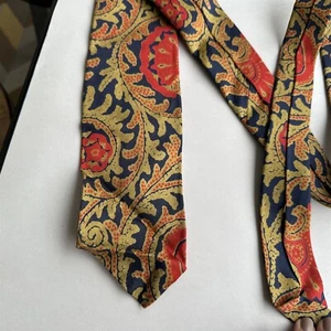 Vintage Harrods Tie All Silk Mod Coral Plants Blue Gold - Picture 1 of 6