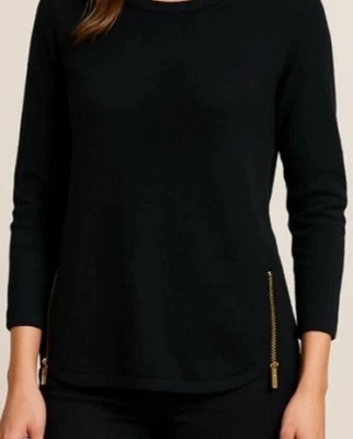 Suéter Michael Kors Negro Mujer 2X Pullover Cadera Dorado Cremalleras Manga Larga Túnica Foto 1 de 4