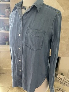 Athleta Bootjack Chambray Denim Gr. S Button Up Shirt Split Back Tencel Country - Bild 1 von 14