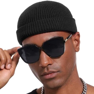 Thin Wool Fisherman Beanie Hat for Men Women Fall Winter,Short Knit Cuffed Fa... - Picture 1 of 7