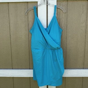 Lands' End Swim Dress Twist Front One Piece Swimsuit Blue Size Large 12-14 - Picture 1 of 6