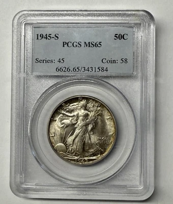 1945-S WALKING LIBERTY HALF DOLLAR NGC PCGS MS65 - Image 1 of 3