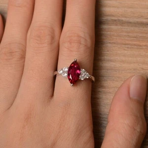 925 Sterling Silver Pink Ruby Ring Lab Created Gemstone Everyday Ring - Picture 1 of 5
