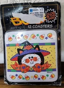 Posavasos vintage de plástico de espuma de vinilo B&D para Halloween 12 que brillan en la oscuridad gato nuevos. - Imagen 1 de 10