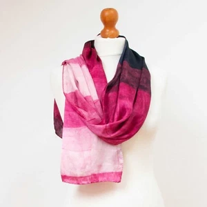 Art of Silk Tie Rack 100% Silk Rectangle Scarf Magenta & Navy Blue Satin - Picture 1 of 5