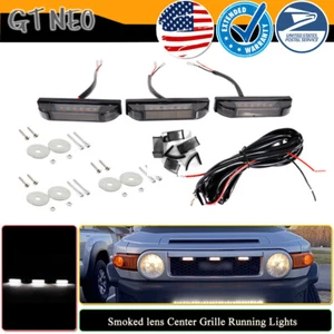 3PC Smoked White LED Center Grille Running Light Kit For 07-14 Toyota FJ Cruiser - Picture 1 of 11