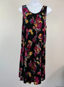 Maurices 24/7 Tank Dress sz 1X Sleeveless Floral Print Black Flowy New NWT - Picture 1 of 8