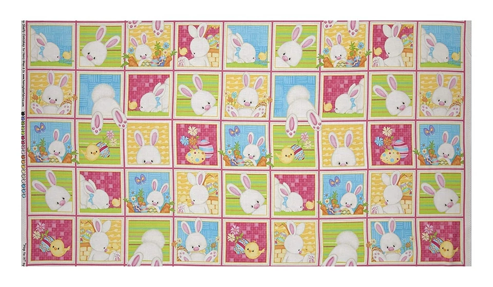 1 Yard Quilt Cotton Fabric - Henry Glass Hop to It Easter Bunny Squares