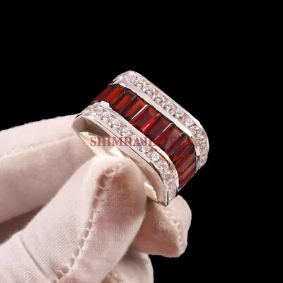 Piedras preciosas de granate natural con anillo de plata de ley 925 para hombre #853 Foto 1 de 4