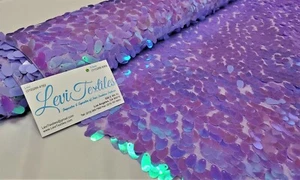 Iridescent Pearl Lilac Oval Tear Drop Sequins on Mesh Fabric Sold BTY - Mermaid  - Picture 1 of 8