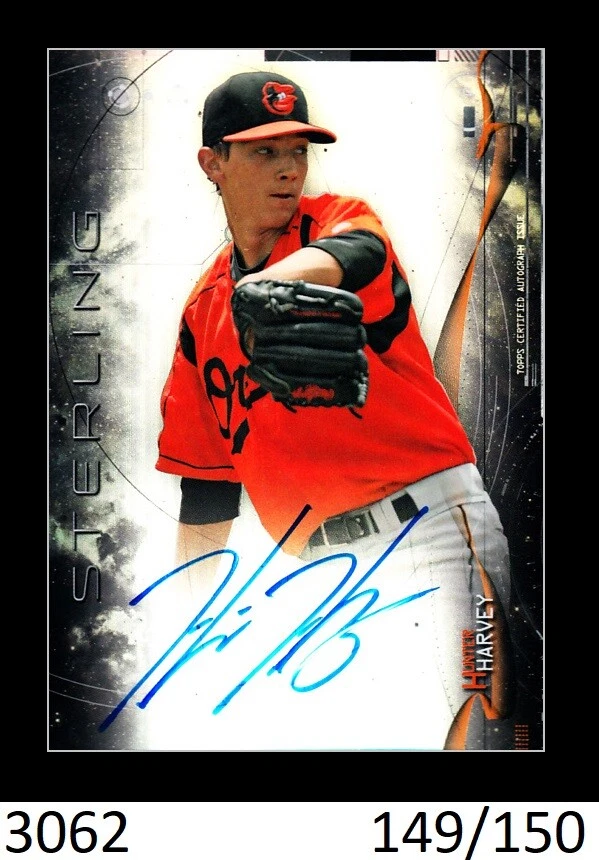 1-2014 BOWMAN STERLING REFRACTOR AUTO HUNTER HARVEY ORIOLES 149/150 - Image 1 of 1