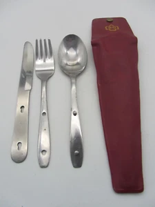 VTG Girl Scouts Of America Boker Camping Set Knife Fork Spoon Original GS Case - Picture 1 of 10
