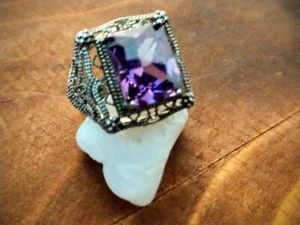 Wunderschöner, Vintage & eleganter Amethyst Ring ~ 925 Rauch Sterlingsilber ~ - Bild 1 von 10