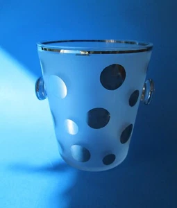 Vintage ICE BUCKET Frosted Glass w/ Silver Polka Dots - Picture 1 of 9