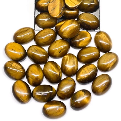 16 Pcs Natural Tiger Eye 15.8x11.6mm Oval Cabochon Loose Gemstones Wholesale Lot - Image 1 of 4