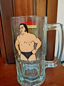 Taza de cerveza vintage 1985 Andre The Giant grande de vidrio transparente coleccionable Titan Sports - Imagen 1 de 7