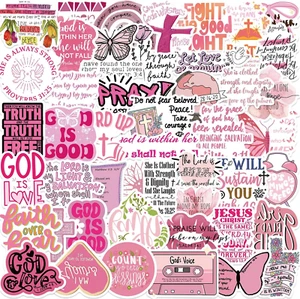 50 PCS Inspirational Bible Verse Stickers - Pink Religious Faith Stickers - Picture 1 of 12