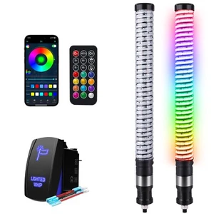 2pcs 2FT Fat Whip Light COB LED RGB+IC Chasing Spiral Antenna for Can Am ATV UTV - Picture 1 of 22