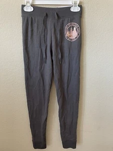 Justice Gray Pink Rose Gold Graphics Mid Rise Full Length Girls Joggers Size 6/7 - Picture 1 of 8