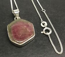 watermelon tourmaline pendant solid Sterling Silver natural ~19 x 16mm. Chain.